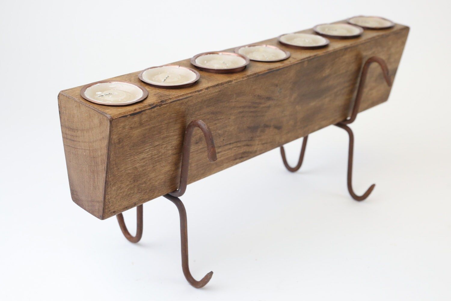 7 Hole Sugar Mold Candleholder Complete Set-Old Mexican-Rustic-Wood-Sugarmolds--Primitive