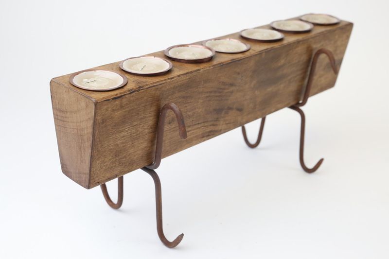 7 Hole Sugar Mold Candleholder Complete Set-Old Mexican-Rustic-Wood-Sugarmolds--Primitive