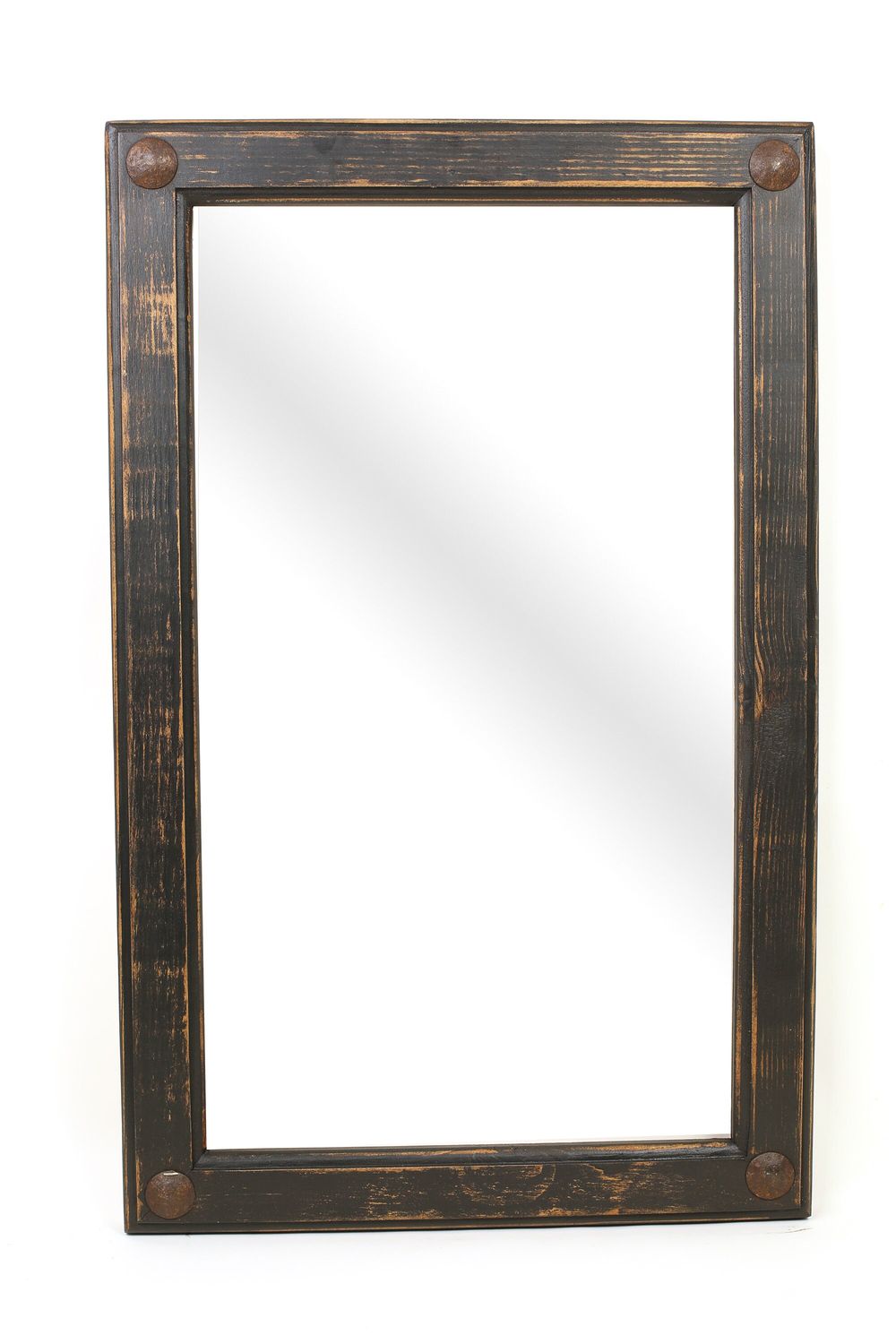 Black Creek Mirror-Wood-Handmade-Rustic-Wall-Clavos-Primitive-Vanity Accent Mirror-Ranch-Western-Industrial Loft-16 Size