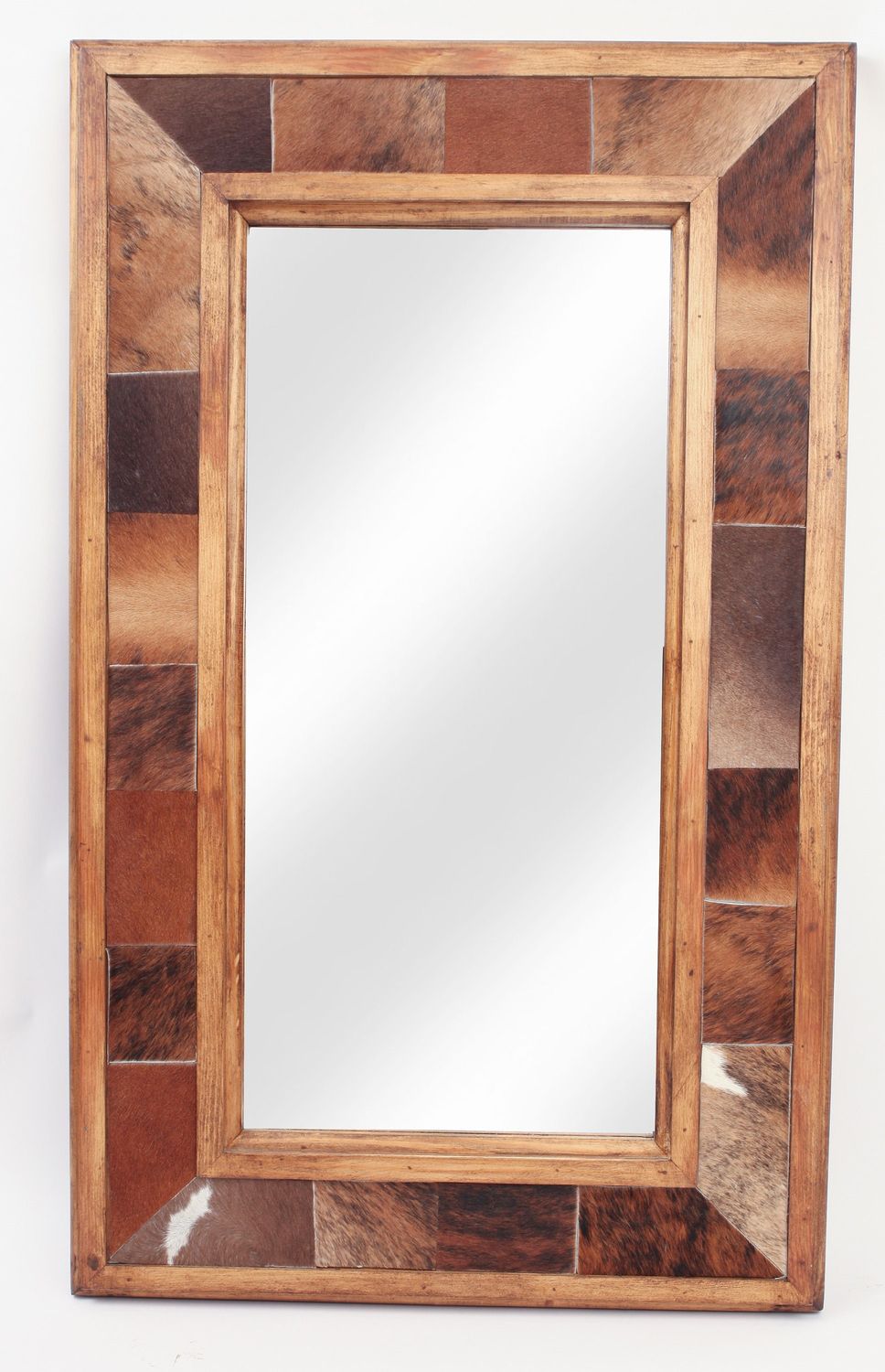 Big Sky Cowhide Mirror-Wood-Handmade-Rustic-Western-Accent Mirror-Wall-Clavos-Vanity Mirror-11 Sizes
