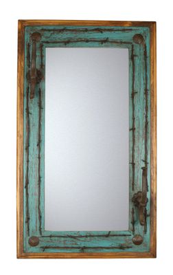 Turquoise Ranch Mirror-20x34 inches-Hat Rack-Accent Mirror-Wall Decor Mirror-Western-Wall-Lodge-Barbed Wire-Old Ranch-Coat Rack Turquoise Ranch Mirror-20x34 inches-Hat Rack-Accent Mirror-Wall Decor Mirror-Western-Wall-Lodge-Barbed Wire-Old Ranch-Coat Rack