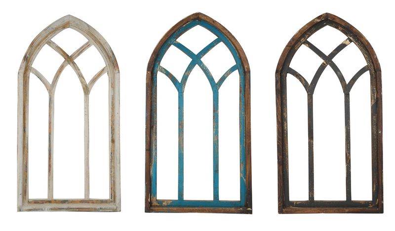 Basilica Architectural  Window-Wall Decor-Primitive-Rustic-Garden-Farmhouse-17x32--Distressed-Farmhouse-Three Color Choices