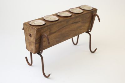 5 Hole Sugar Mold Candleholder Complete Set-Old Mexican-Rustic-Wood-Sugarmolds-Primitive-Complete Sugar Mold 5 Hole Set