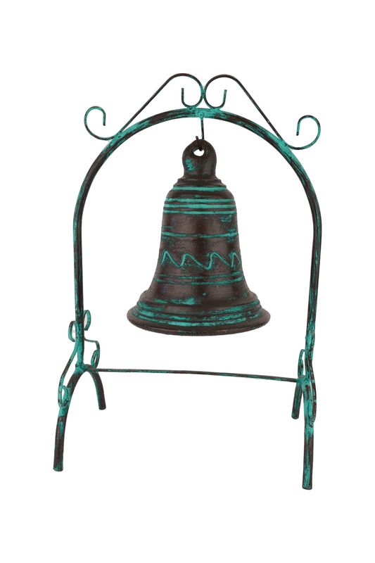 San Luis Mission Clay Bell-Hand Painted-Handmade-Garden Decor-Wall-Patio-Outdoor-Rustic-13W x 20H x 9D inches-Turquoise