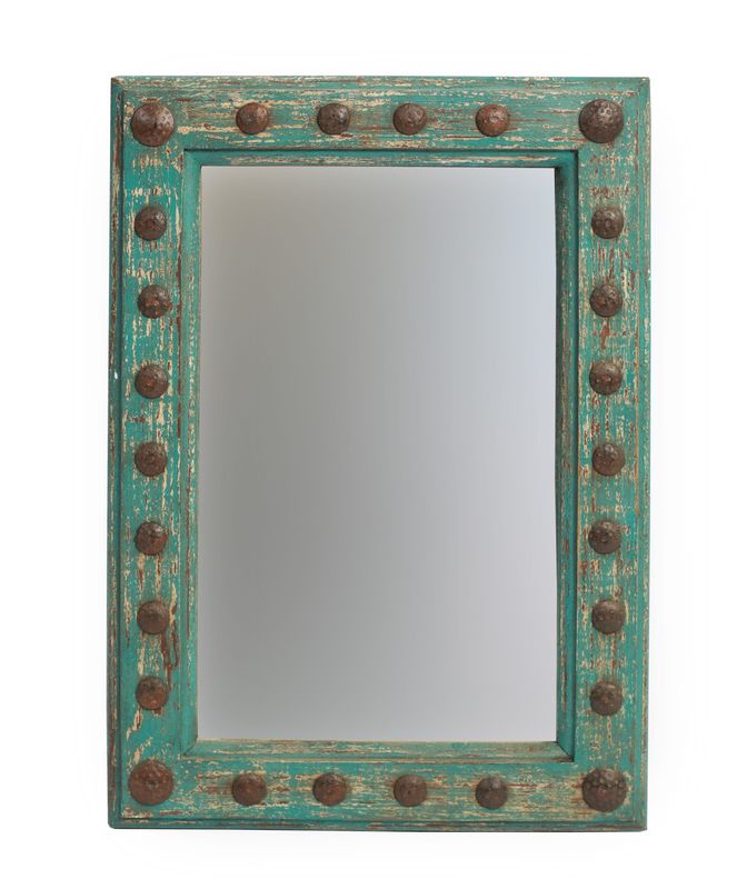 Mossy Creek Mirror-Wood-Handmade-Rustic-Wall-Clavos-Primitive-Vanity Accent Mirror-Farmhouse-Chic-Industrial Loft-Turquoise-17 Sizes
