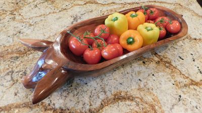 Food Safe Pig Serving Platter-Deep Rustic Wooden Dough Bowl-Farmhouse-Handmade-Natural-Solid Wood-Beautiful-Large