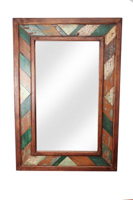 Folk Art Rustic Mirror-26x38 inches-Handmade-Reclaimed-Re Purposed Wood-Distressed Tones-Farmhouse Style-Wall Accent Mirror-Vanity Mirror