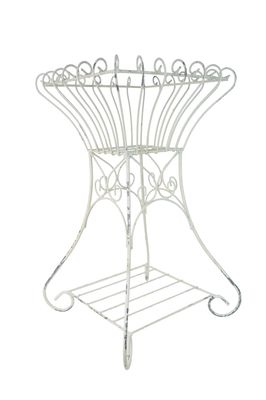 Paris Farmhouse Iron Planter Basket-Farmhouse Style-Primitive-Distressed Metal-15x25H inches- Garden Basket-Paris-White