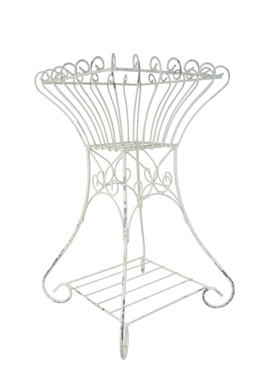 Paris Farmhouse Iron Planter Basket-Farmhouse Style-Primitive-Distressed Metal-15x25H inches- Garden Basket-Paris-White