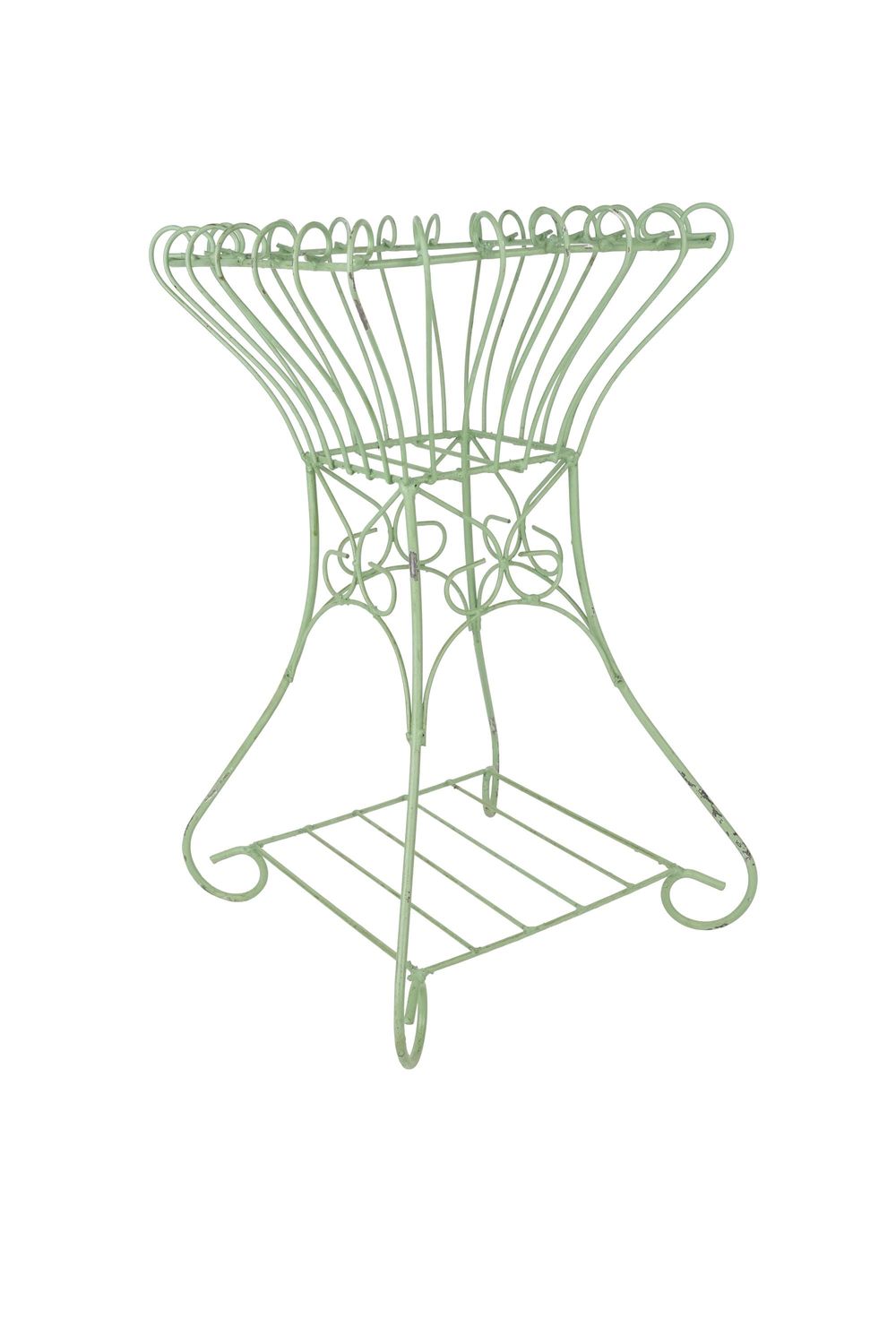 Paris Farmhouse Iron Planter Basket-Farmhouse Style-Primitive-Distressed Metal-15x25H inches-Garden Basket-Paris-Green