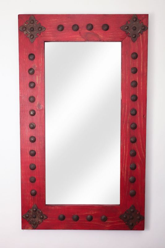 Red Adobe Rustic Mirror-20x34 inches-Wood-Mexican-Rustic-Western-Cowboy-Clavos-Vanity-Accent-Medallions