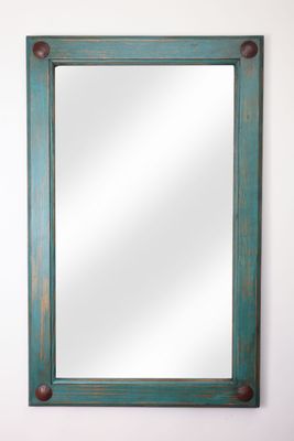 Turquoise Creek Mirror-Wood-Handmade-Rustic-Wall-Clavos-Primitive-Vanity Accent Mirror-Western-Industrial Loft-Turquoise-16 Sizes