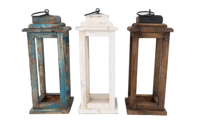 Monticello Lantern-Farmhouse Wood-White-7x7x17 inches-Handmade-Vintage Inspired-Primitive-Monticello-Three Color Choices