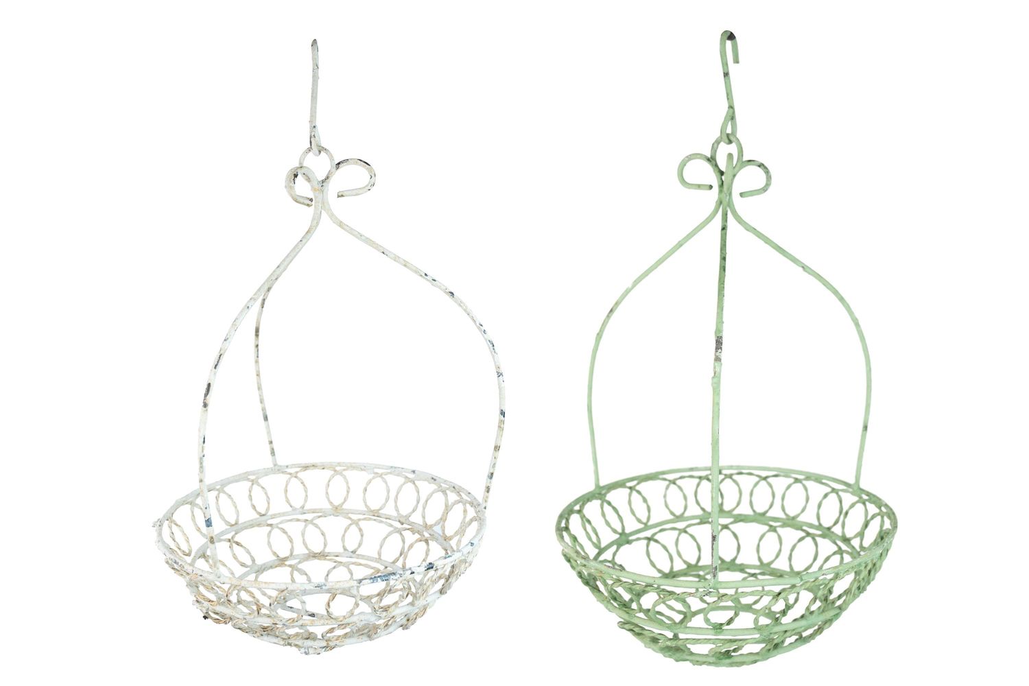Nido Farmhouse Iron Hanging Planter Basket-Farmhouse Style-Primitive-Distressed Metal-13x22H inches-Hanging Garden Basket-Nido