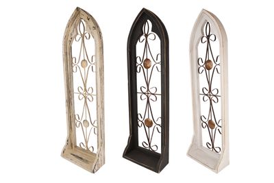 Memphis Wall Decor Window With Shelf-Iron Scroll-Farmhouse-Garden-11x38 inches-Three Colors-NEW
