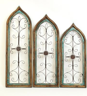 Architectural Distressed Turquoise  Windows Set of 3-Primitive-Rustic-Garden-Patio-Wall Decor-Farmhouse-Turquoise