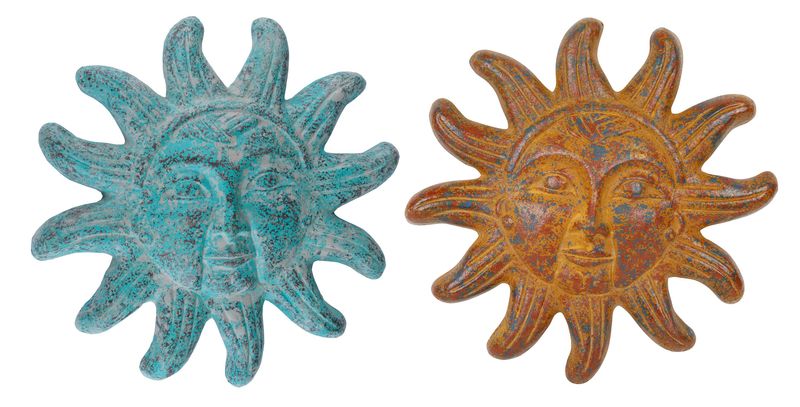 Clay Sun-12 inch-Hand Painted-Garden-Handmade-Garden Decor-Wall-Patio-Outdoor-Rustic-12 inches Wide-Two Colors