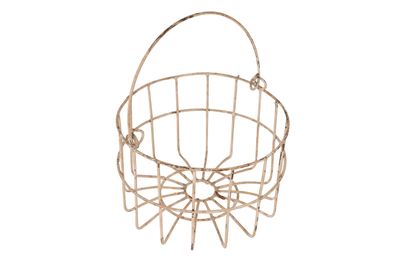 Farmhouse Iron Egg Basket with Handle-Shabby White-Farmhouse Style-Primitive-Distressed Shabby White-Iron Egg Basket