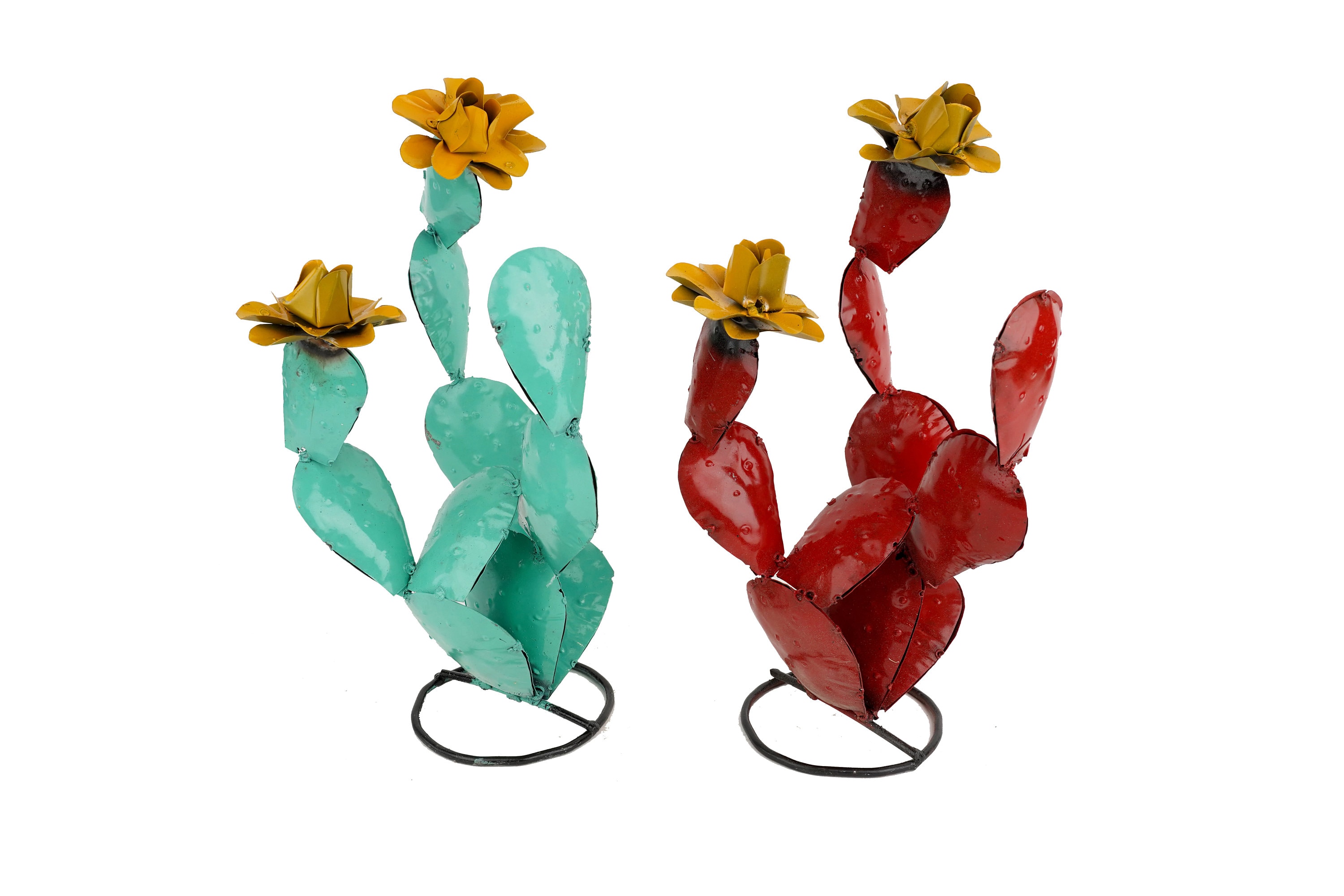 Colorful Metal Prickly Pear Cactus-13Wx13Dx16H inches-Hand Painted-Garden-Handmade-Garden Decor-Patio-Outdoor-Two Colors