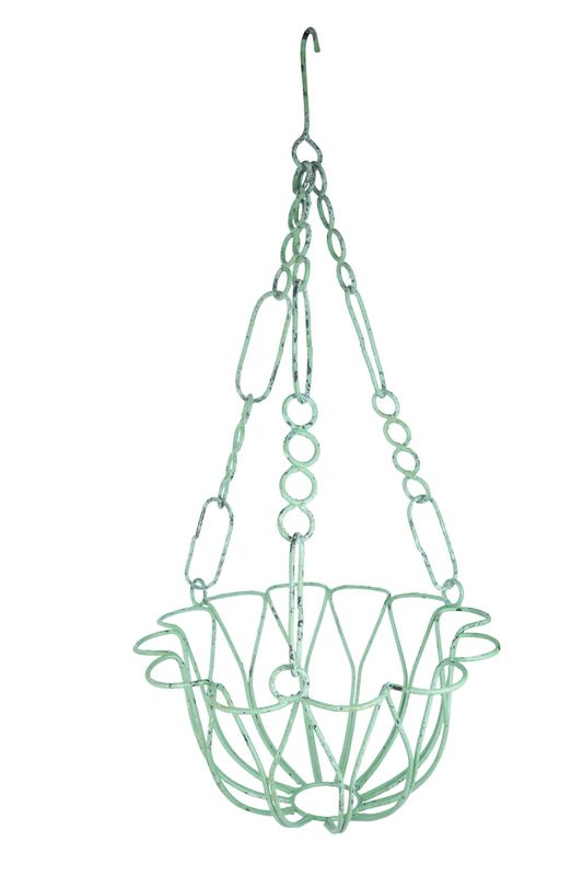 Harvey Farmhouse Iron Hanging Planter Basket-Farmhouse Style-Primitive-Distressed Metal-17x33H inches-Hanging Garden Basket-Harvey