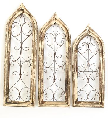 Architectural White & Brown Wall Decor Windows Set of 3-Primitive-Rustic-Garden