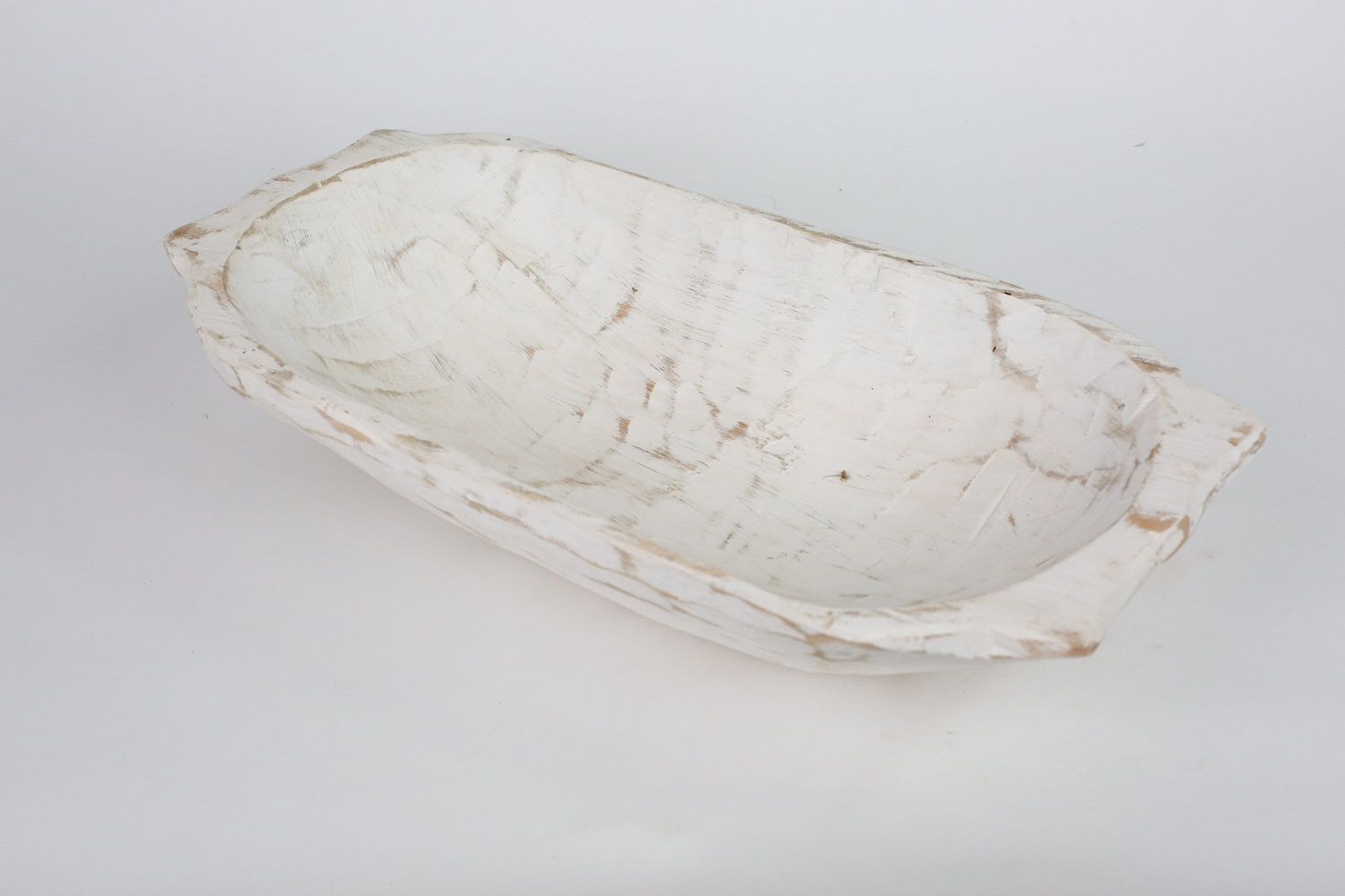 Rustic Deep Wooden Dough Bowl with Handles-Trencher-Batea-Wooden Doughboard-Doughbowl-9-11W x 19-21L-Pure White