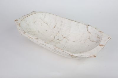 Rustic Deep Wooden Dough Bowl with Handles-Trencher-Batea-Wooden Doughboard-Doughbowl-9-11W x 19-21L-Pure White