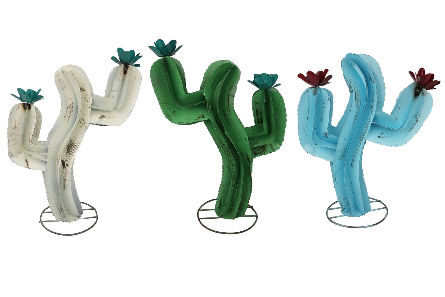 Curvy Large Colorful Metal Cactus-Hand Painted-Garden-Handmade-Garden Decor-Patio--9Wx24Dx34H inches-Three Colors-Large