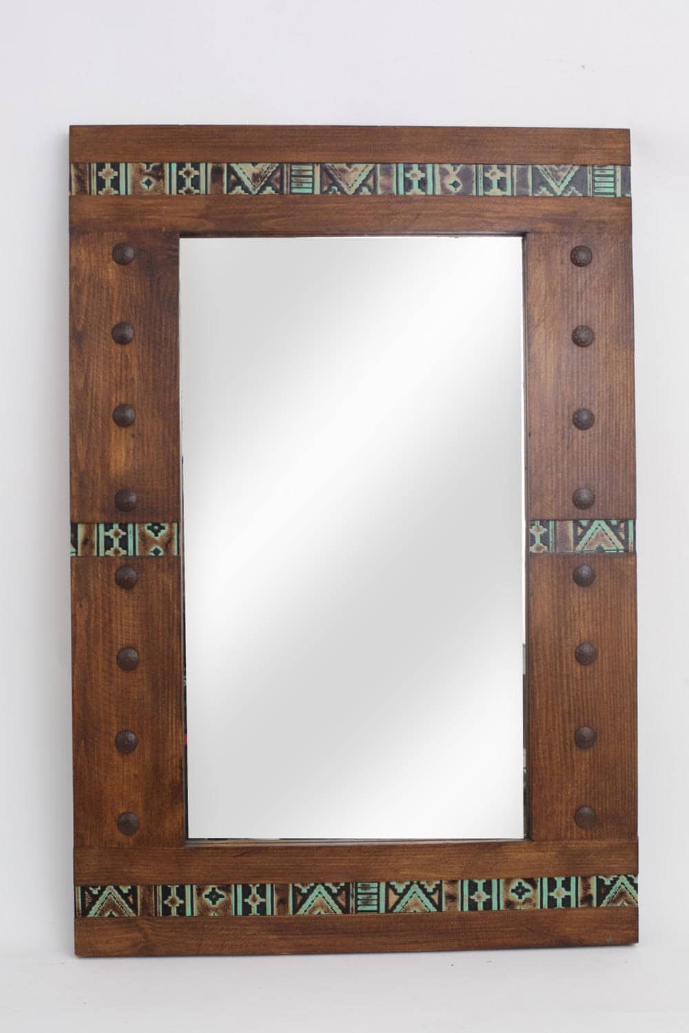 Pueblo Tooled Leather Rustic Mirror-Accent Mirror-Handmade-Wall-Hallway Mirror-Vanity-Navajo-Southwest-Assorted Sizes