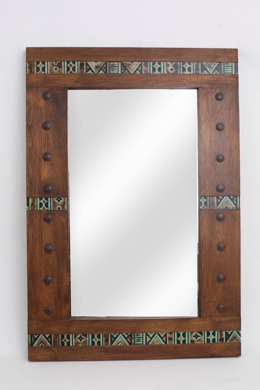 Pueblo Tooled Leather Rustic Mirror-Accent Mirror-Handmade-Wall-Hallway Mirror-Vanity-Navajo-Southwest-Assorted Sizes
