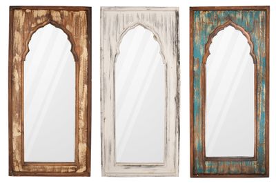 Yaya French Gothic Farmhouse Mirror-24x52 inches-Handmade-Wall Decor Mirror-Wood-Vanity-Bathroom-Accent Mirror-Three Distressed Colors