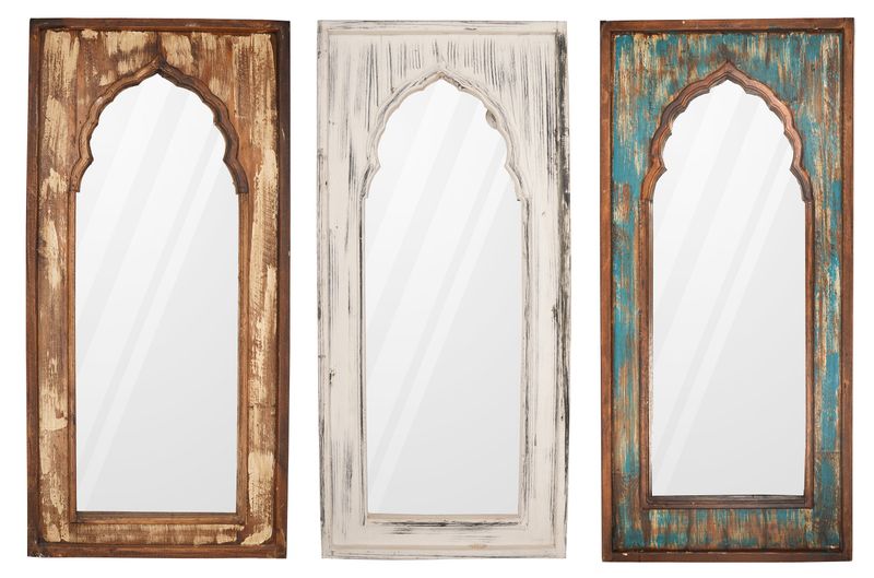 Yaya French Gothic Farmhouse Mirror-24x52 inches-Handmade-Wall Decor Mirror-Wood-Vanity-Bathroom-Accent Mirror-Three Distressed Colors