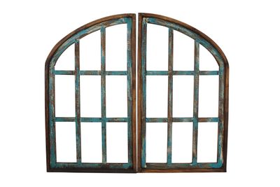 Spring Hill Window Pair-Arched-Farmhouse-Window-Wall-Primitive-Garden-Patio-41x32 Inches-Distressed-Farmhouse-Rustic-Pair-Turquoise