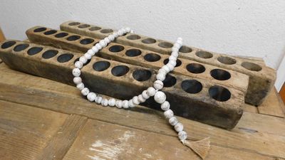 Antique Large Sugar Mold Candleholder-Old Mexican-Rustic-Wood-Sugarmold-Farmhouse Primitive-Wooden-37-39 in Long-12 Hole