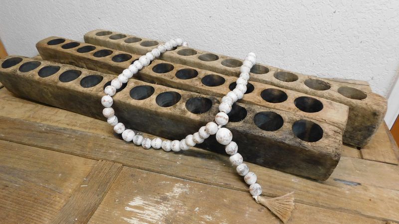 Antique Large Sugar Mold Candleholder-Old Mexican-Rustic-Wood-Sugarmold-Farmhouse Primitive-Wooden-37-39 in Long-12 Hole
