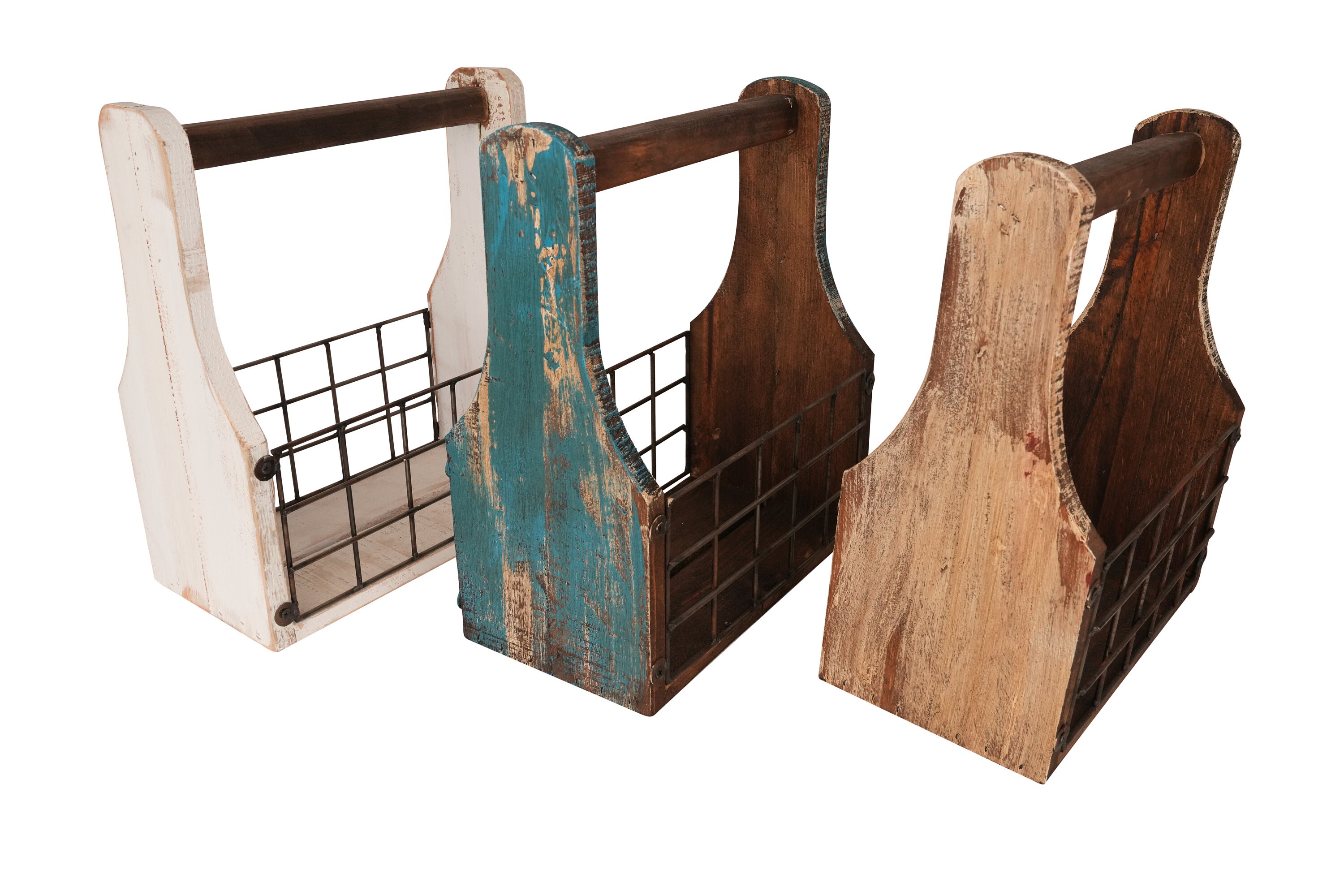 CLEARANCE-Farmhouse Wooden Tray-Magazine Holder-7Wx13Lx14H inches-Primitive Wood and Iron-Magazine Holder-Storage Tray-3 Color Choices
