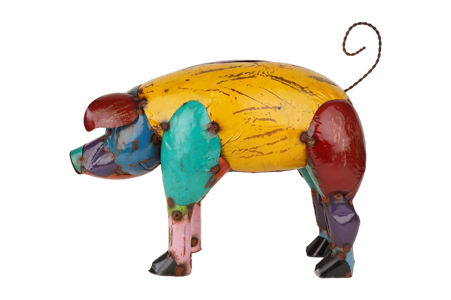 Pablo the Colorful Metal Pig-Garden Decor-Farmhouse-Yard Metal Art-Garden-Patio-20L x 9D x 16H-Animal Sculpture-Metal-Colorful Pig