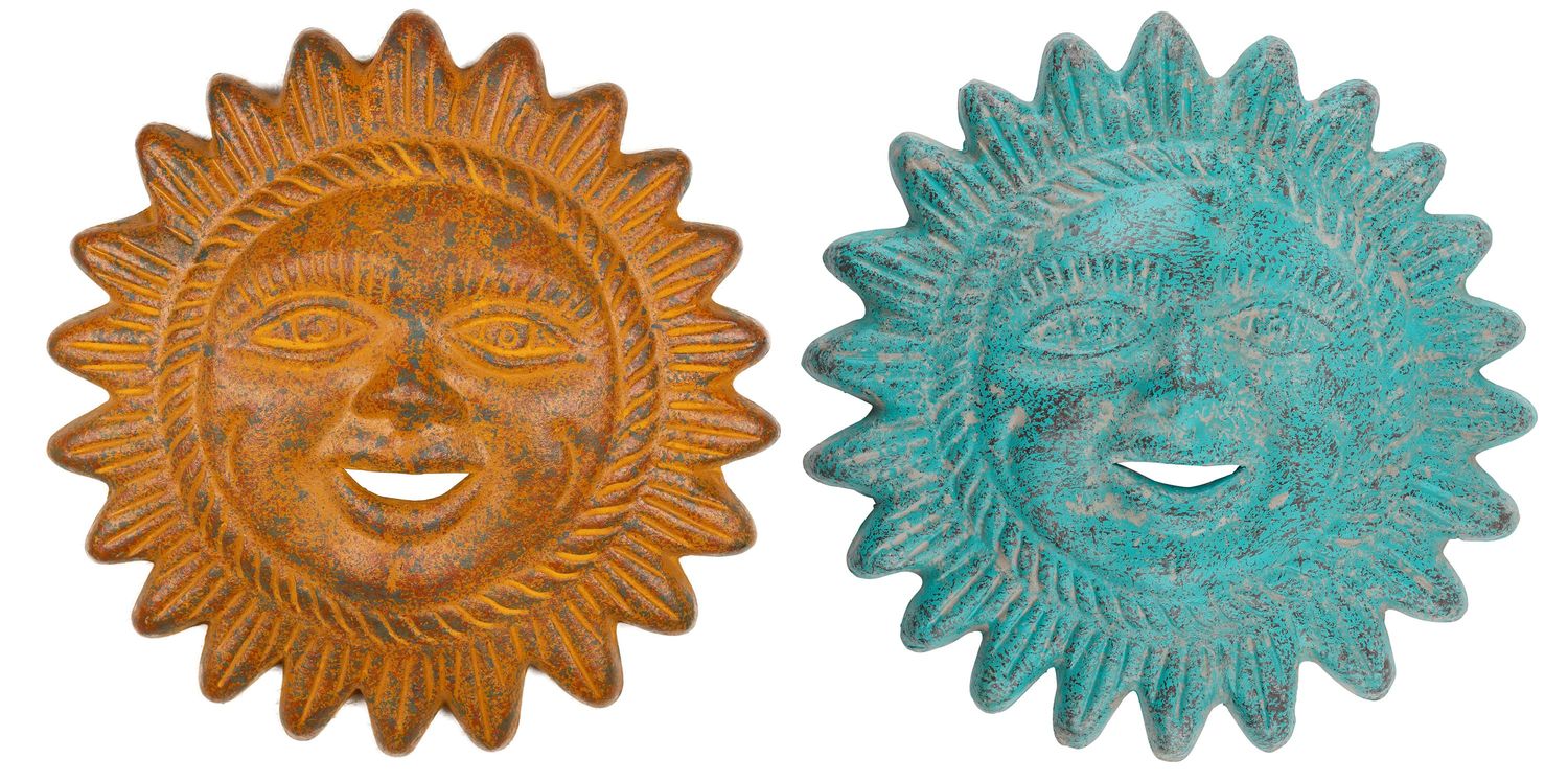 Cheeky™ Clay Sun-13 inches-Hand Painted-Garden-Handmade-Garden Decor-Wall-Patio-Outdoor-Rustic-13 inches Wide-Two Colors