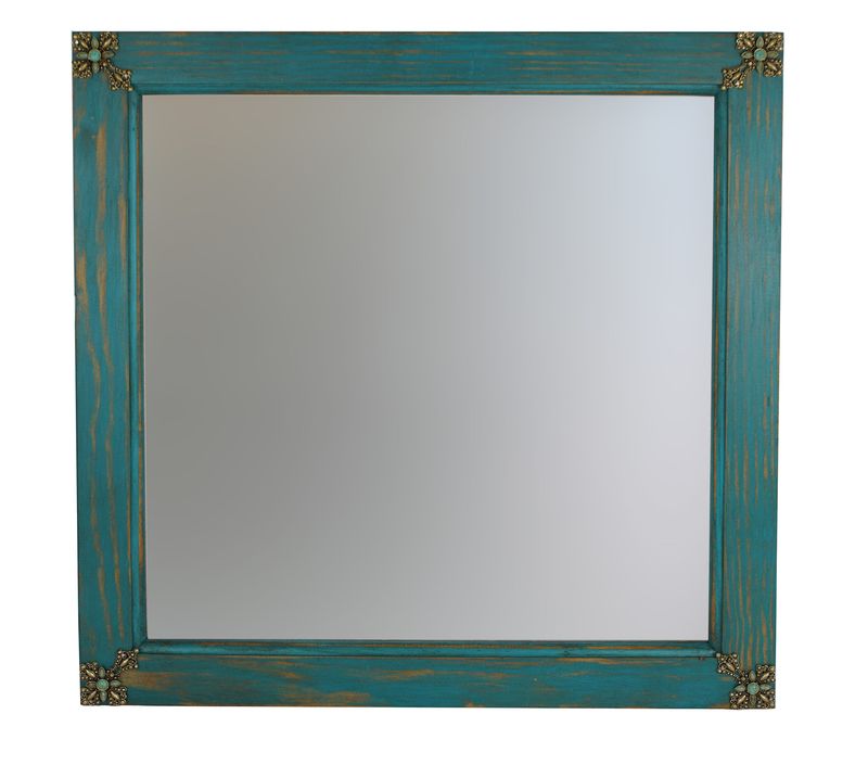 Concho Cross-Turquoise-Rustic Mirror-Wood-Mexican-Rustic-Accent Mirror-Powder Room Mirror-Primitive-Vanity-Assorted Sizes-Turquoise