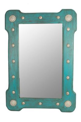 Silver Creek Concho Turquoise Mirror-25x36 inches-Wood-Mexican-Rustic-Cowboy-Clavos-Western-Vanity-Bathroom-Distressed Turquoise Silver Creek Concho Turquoise Mirror-25x36 inches-Wood-Mexican-Rustic-Cowboy-Clavos-Western-Vanity-Bathroom-Distressed Turquoise