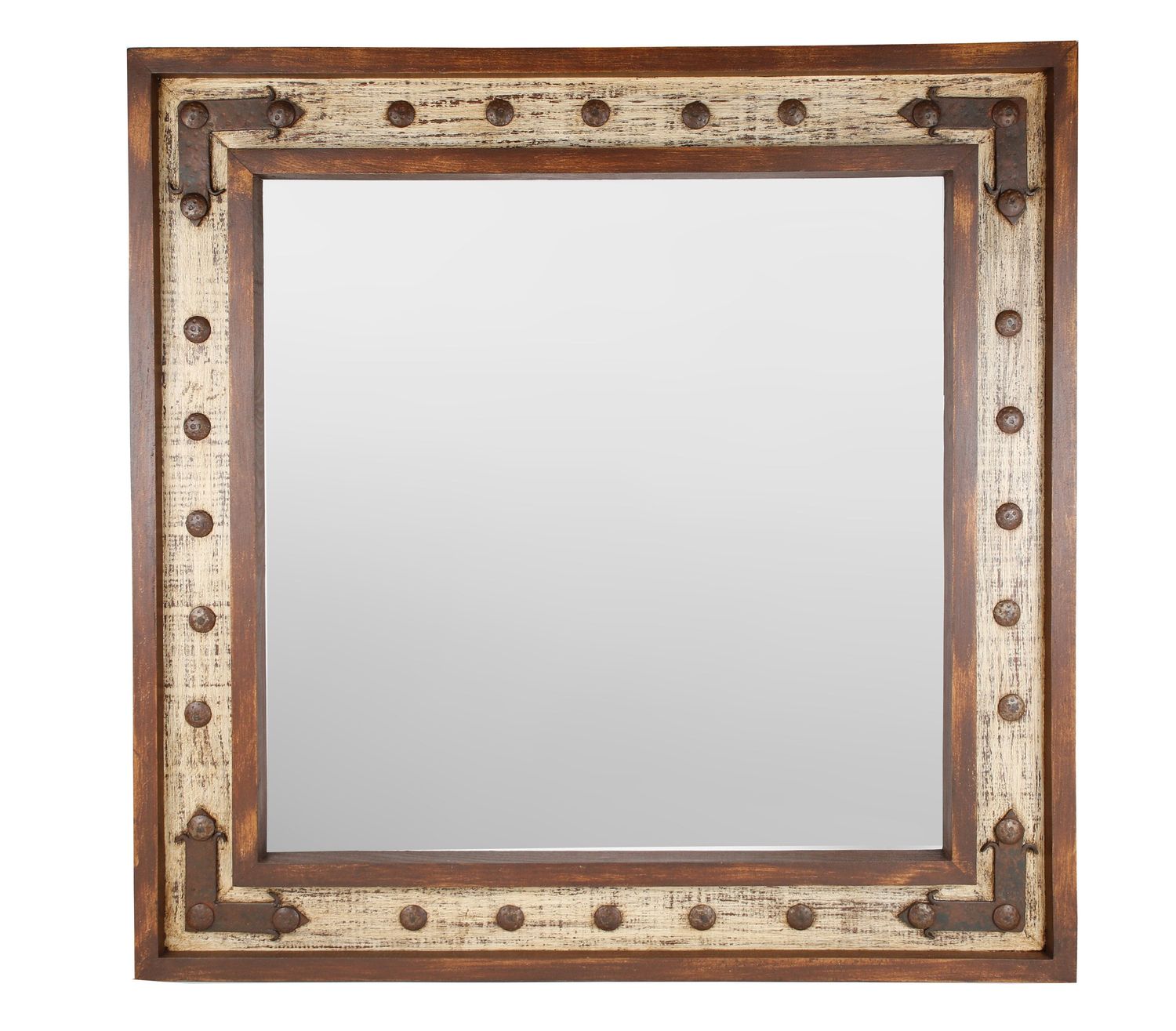 Desert Trails Mirror-Wood-Handmade-Rustic-Wall-Clavos-Primitive-Vanity Accent Mirror-Farmhouse-Distressed White-Brown-Loft-16 Sizes