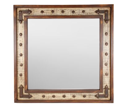 Desert Trails Mirror-Wood-Handmade-Rustic-Wall-Clavos-Primitive-Vanity Accent Mirror-Farmhouse-Distressed White-Brown-Loft-16 Sizes