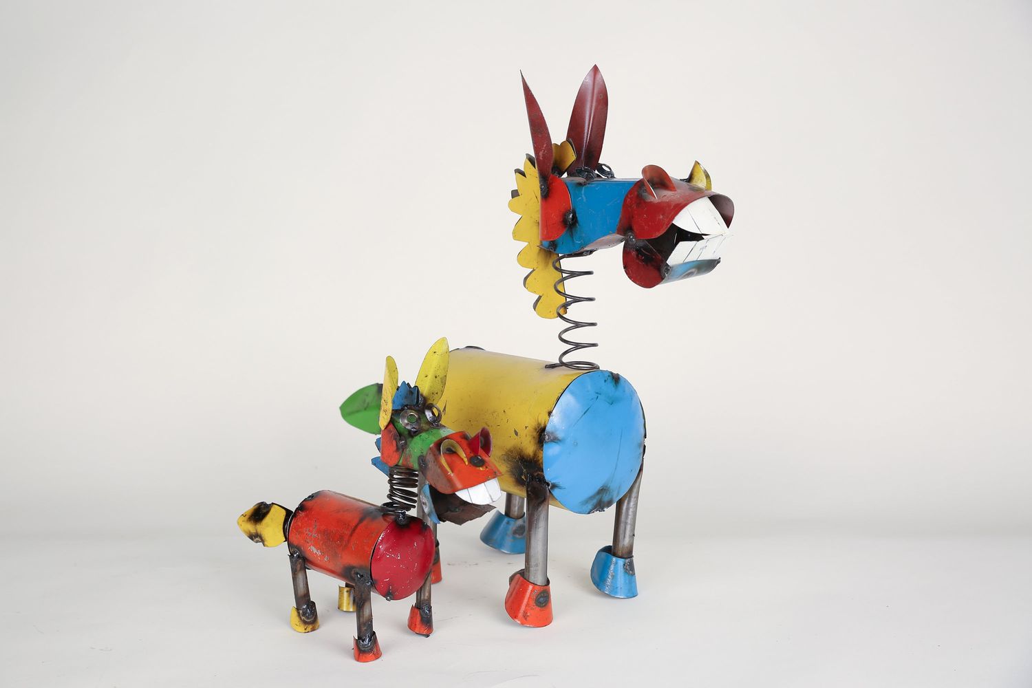 Recycled Metal Springy Donkey-Farmhouse-Decor-Garden-Patio-Animal-Metal-Two Sizes-Colorful