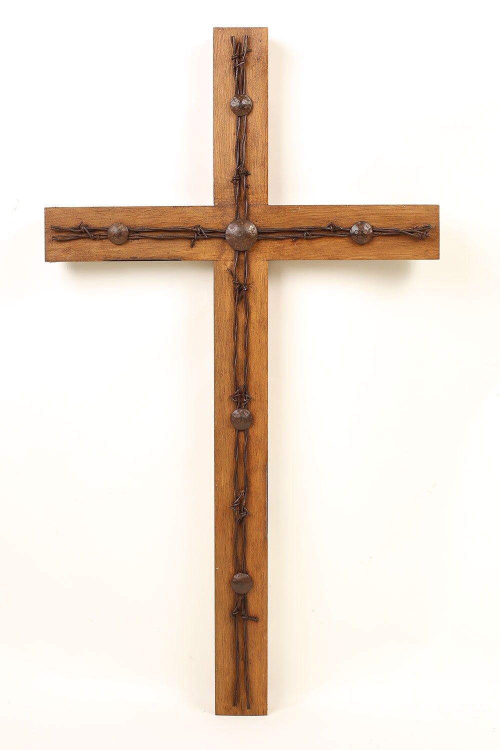 Old Door Rustic Barbed Wire Cross-XLG-Repurposed Pine-Old Doors-16x32 inches-Wall-Reclaimed Wood-