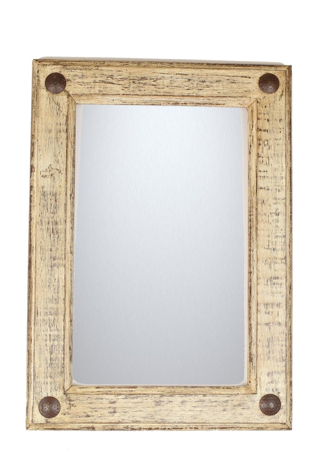 Antiqued Shabby White Rustic Mirror-Wood-Mexican-12x28--Western- Clavos--Primitive-Hand Painted-Wooden