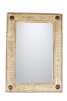 Antiqued Shabby White Rustic Mirror-Wood-Mexican-12x28--Western- Clavos--Primitive-Hand Painted-Wooden