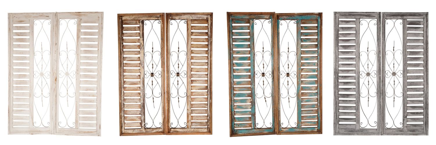 Palermo Wood & Iron Decorative Shutters-Farmhouse-Window-Wall-Primitive-Garden-Patio-36x48-Distressed-Rustic-Four Colors-Pair