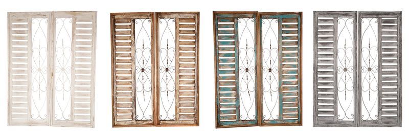 Palermo Wood & Iron Decorative Shutters-Farmhouse-Window-Wall-Primitive-Garden-Patio-36x48-Distressed-Rustic-Four Colors-Pair