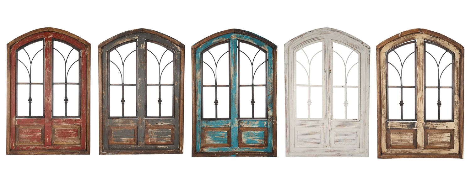 San Miguel Small Farmhouse Architectural Window-Wall-Primitive-Farmhouse-Rustic-Garden-Patio-24x36 inches-5 Assorted Colors-Small