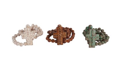 Rustic Clay Rosary-Medium-32-35 inches-Beads-Handmade-Hand Painted-Cross-Prayer Beads-Crosses-Medium-32-35 Inch-Three Colors-MEDIUM